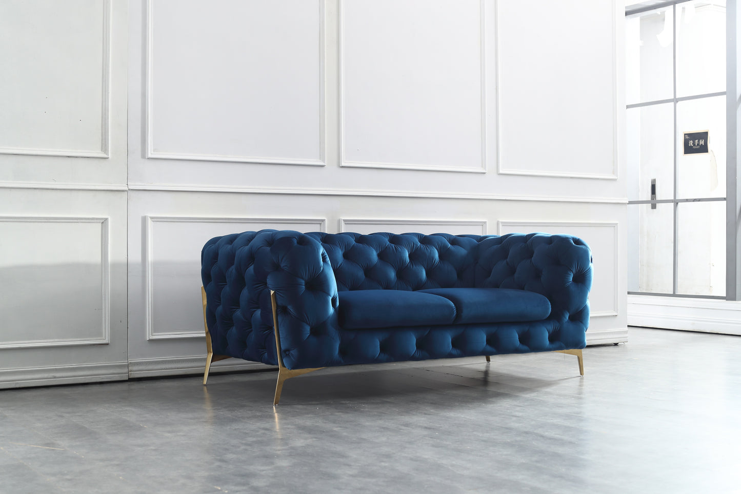 J&M Furniture Glamour Love Seat in Blue