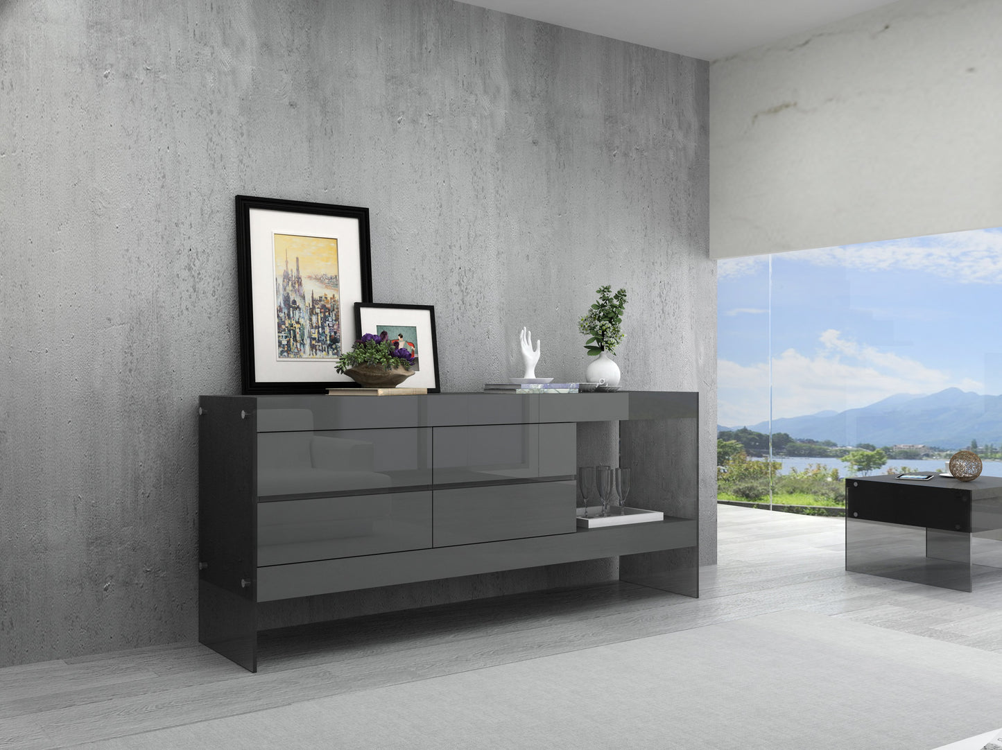 J&M Furniture Cloud Buffet in Grey High Gloss