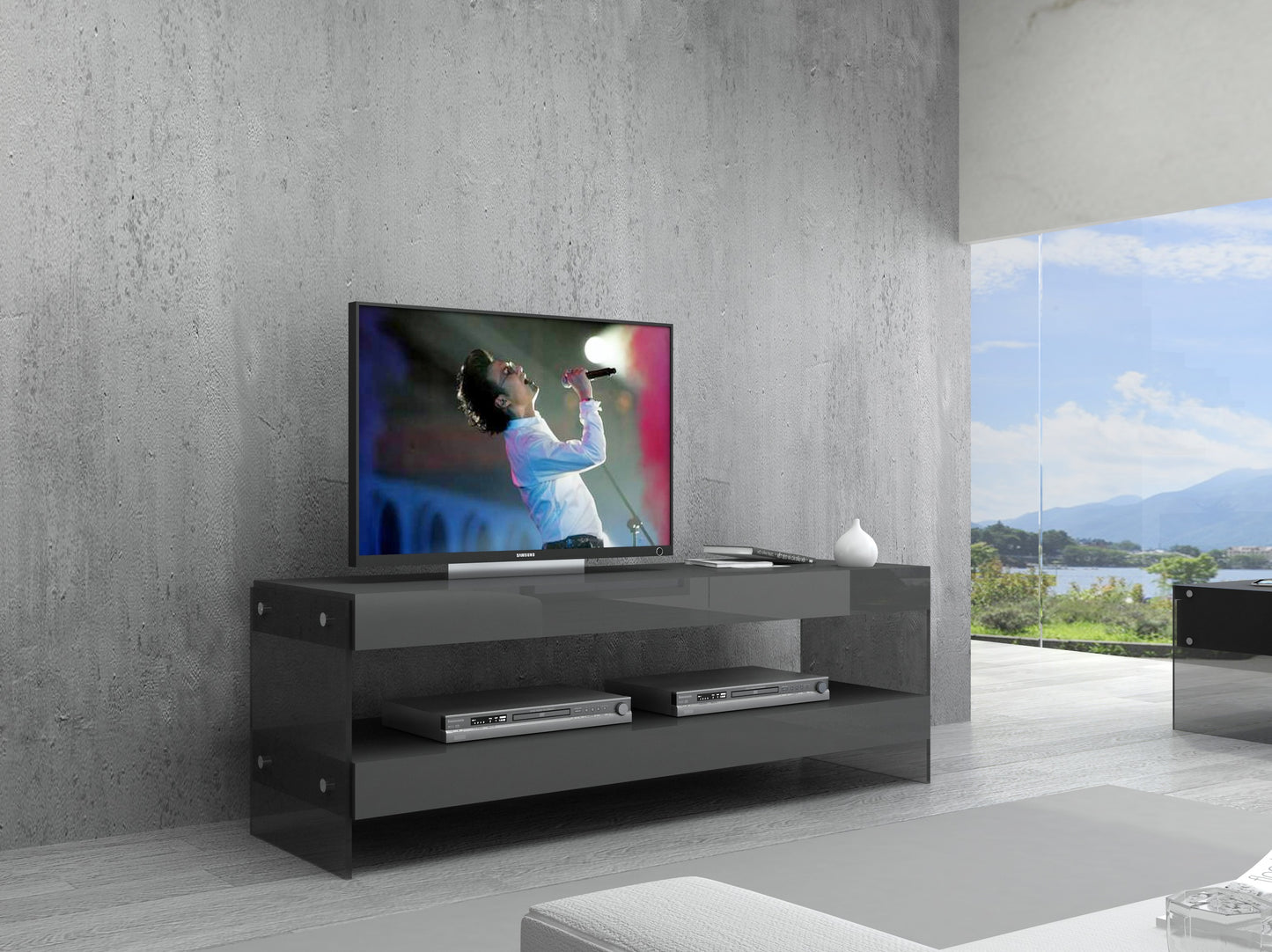J&M Furniture Cloud Mini TV Base in Grey High Gloss
