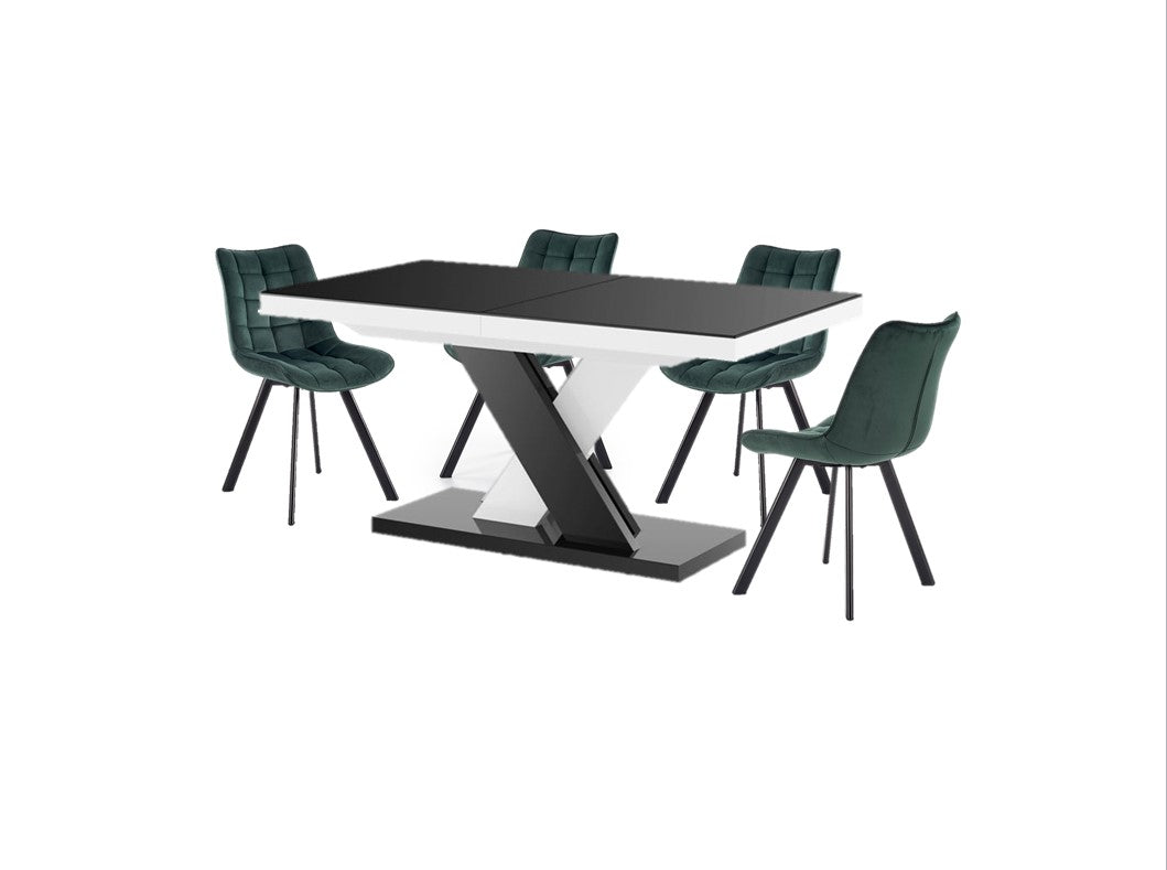 Maxima House Dining Set XENNA, Black/ White Dining table with 6 Green Dining chairs