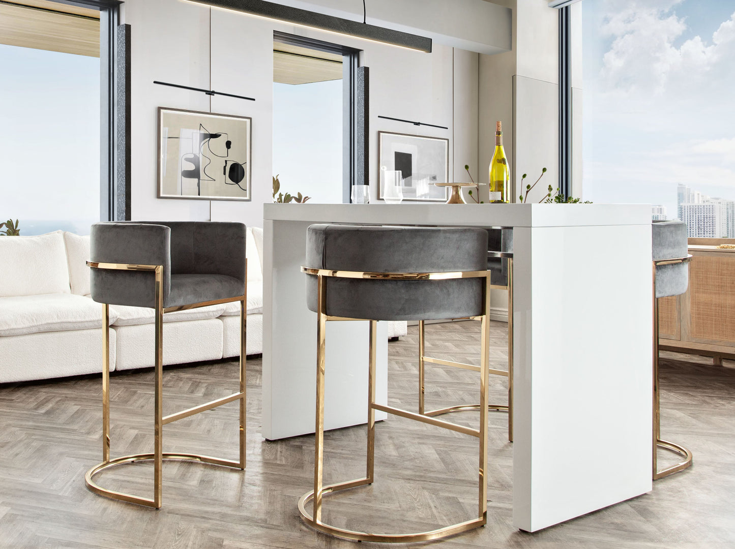 Icon White Lacquer Waterfall Bar Height Table by Diamond Sofa