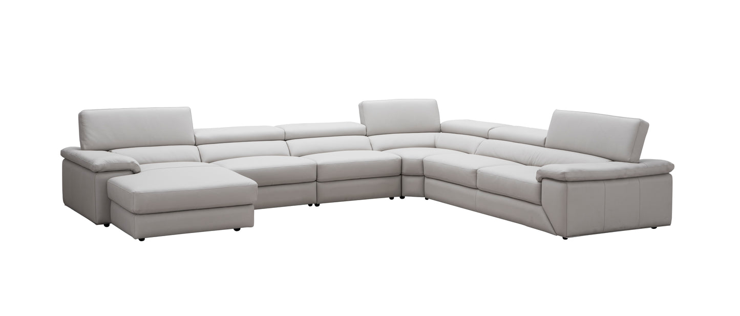 J&M Furniture Kobe Left Facing Leather Sectional in Silver Grey