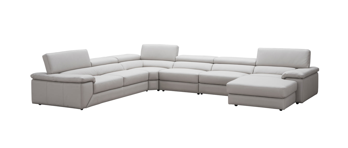 J&M Furniture Kobe Right Facing Leather Sectional in Silver Grey