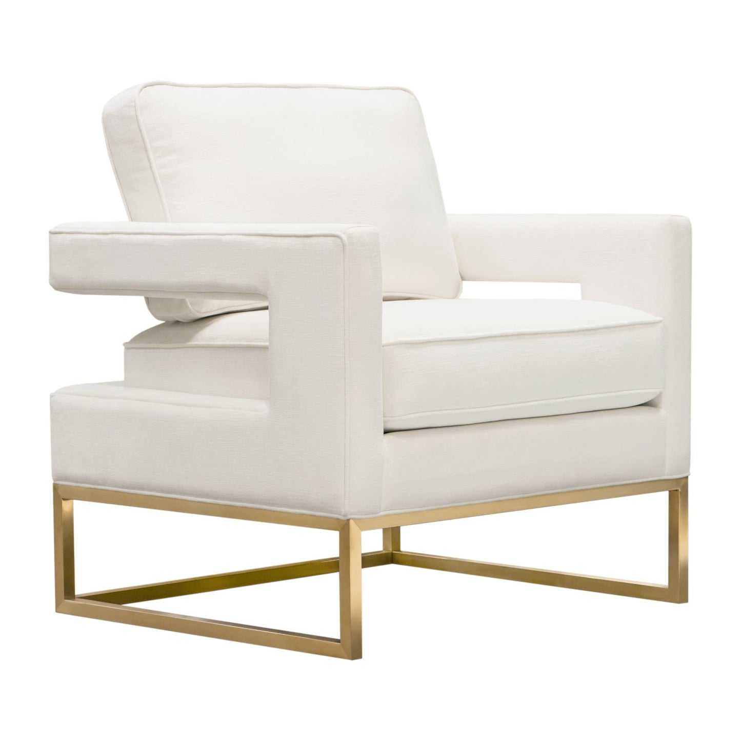 Lake Accent Chair in White Performance Fabric w/ Brushed Gold Metal Base by Diamond Sofa