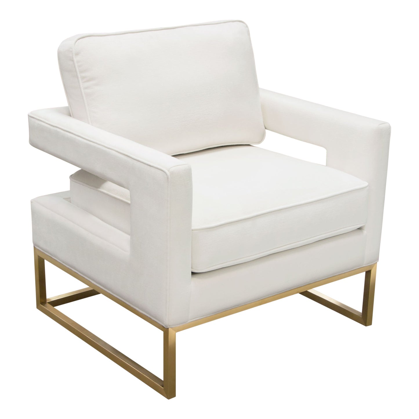 Lake Accent Chair in White Performance Fabric w/ Brushed Gold Metal Base by Diamond Sofa