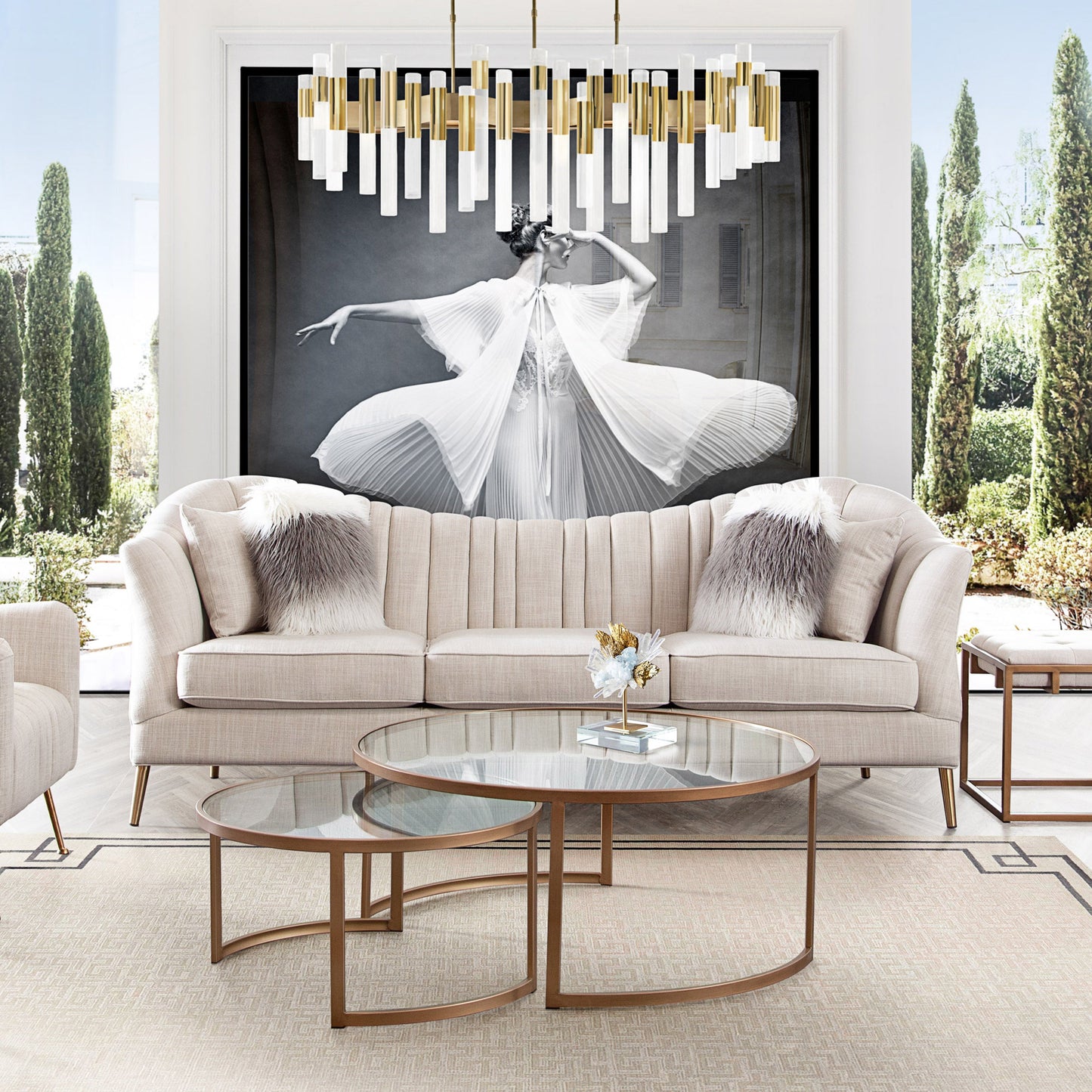 Lane 2PC Round Nesting Set in Brushed Gold Frame w/ Clear Tempered Glass Tops by Diamond Sofa