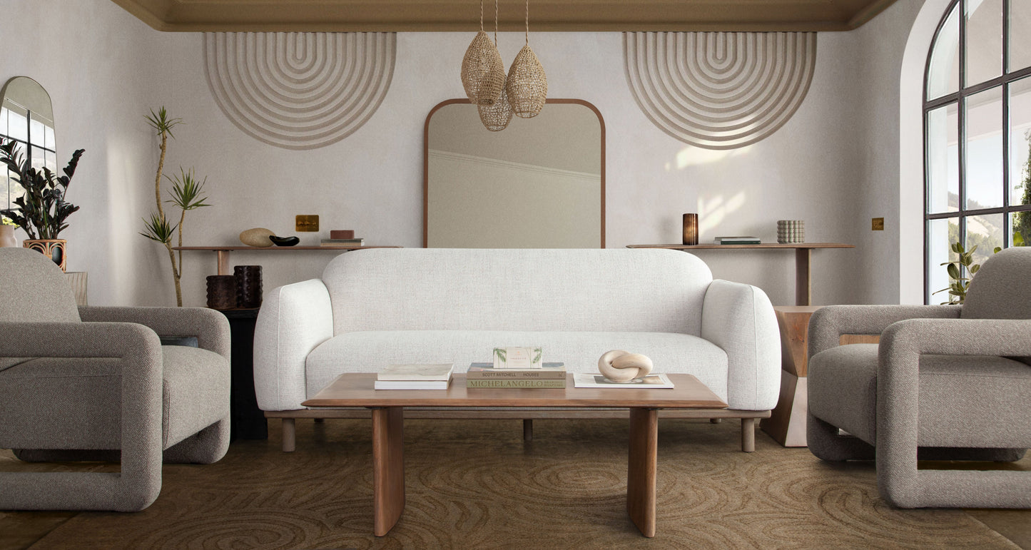 Larson Sofa in Light Barley Polyester Fabric with Wood Trim & Leg by Diamond Sofa