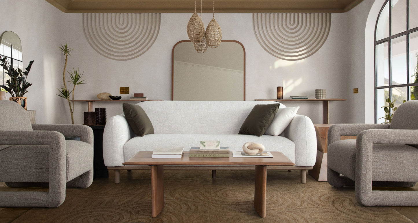 Larson Sofa in Light Barley Polyester Fabric with Wood Trim & Leg by Diamond Sofa