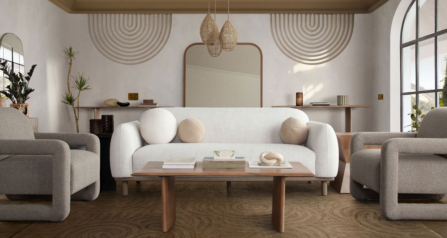 Larson Sofa in Light Barley Polyester Fabric with Wood Trim & Leg by Diamond Sofa