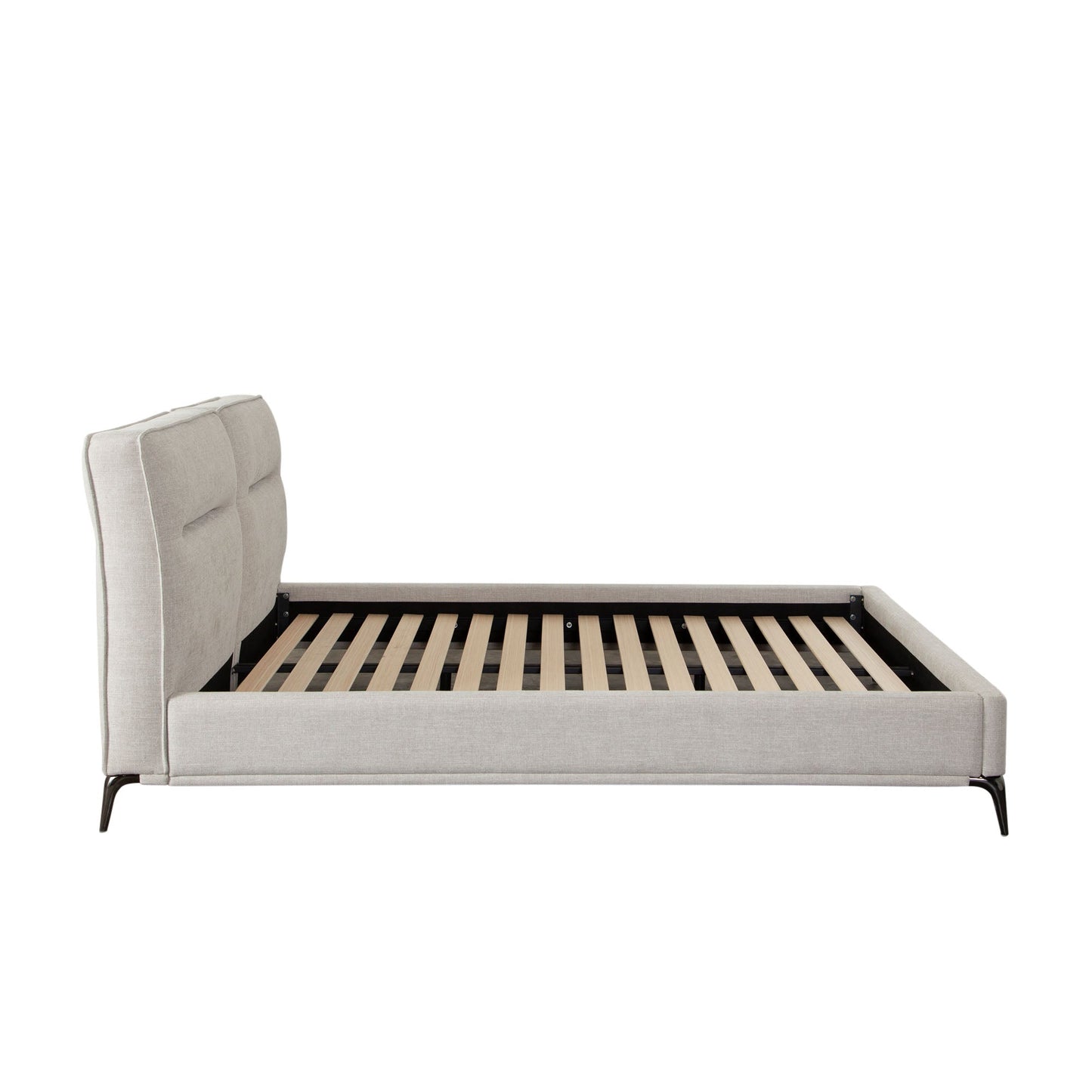 Leandro Low Profile Eastern King Bed in Clarkson Sand Fabric w/ Black Metal Leg by Diamond Sofa