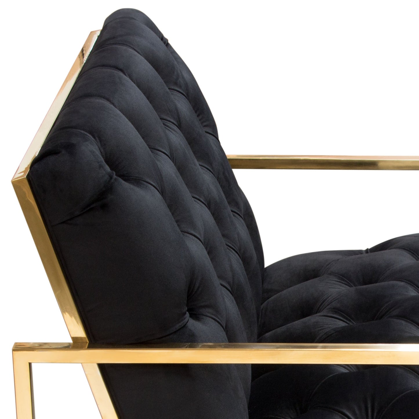 Luxe Accent Chair in Black Tufted Velvet Fabric with Polished Gold Stainless Steel Frame by Diamond Sofa
