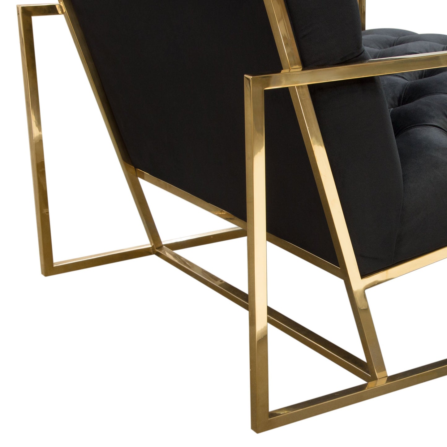 Luxe Accent Chair in Black Tufted Velvet Fabric with Polished Gold Stainless Steel Frame by Diamond Sofa