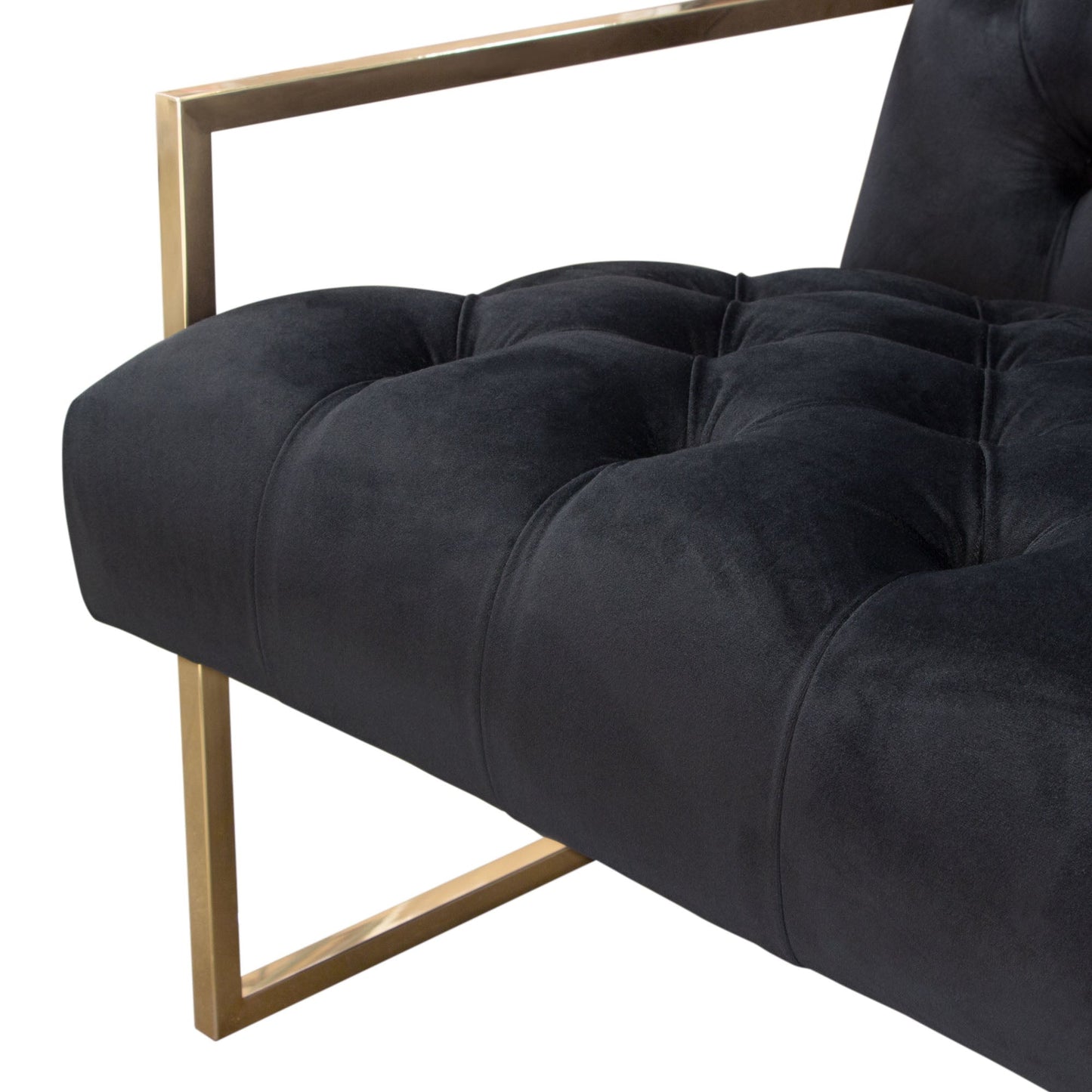 Luxe Accent Chair in Black Tufted Velvet Fabric with Polished Gold Stainless Steel Frame by Diamond Sofa
