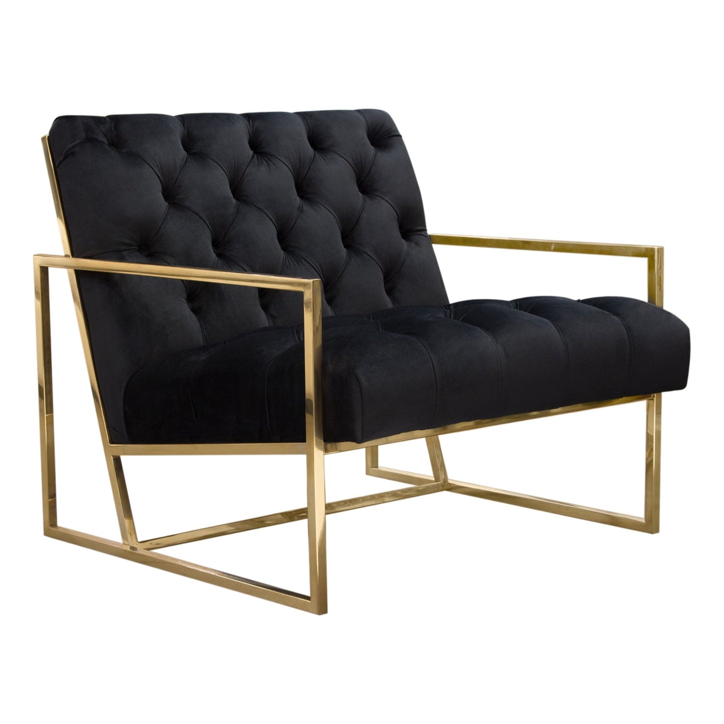 Luxe Accent Chair in Black Tufted Velvet Fabric with Polished Gold Stainless Steel Frame by Diamond Sofa