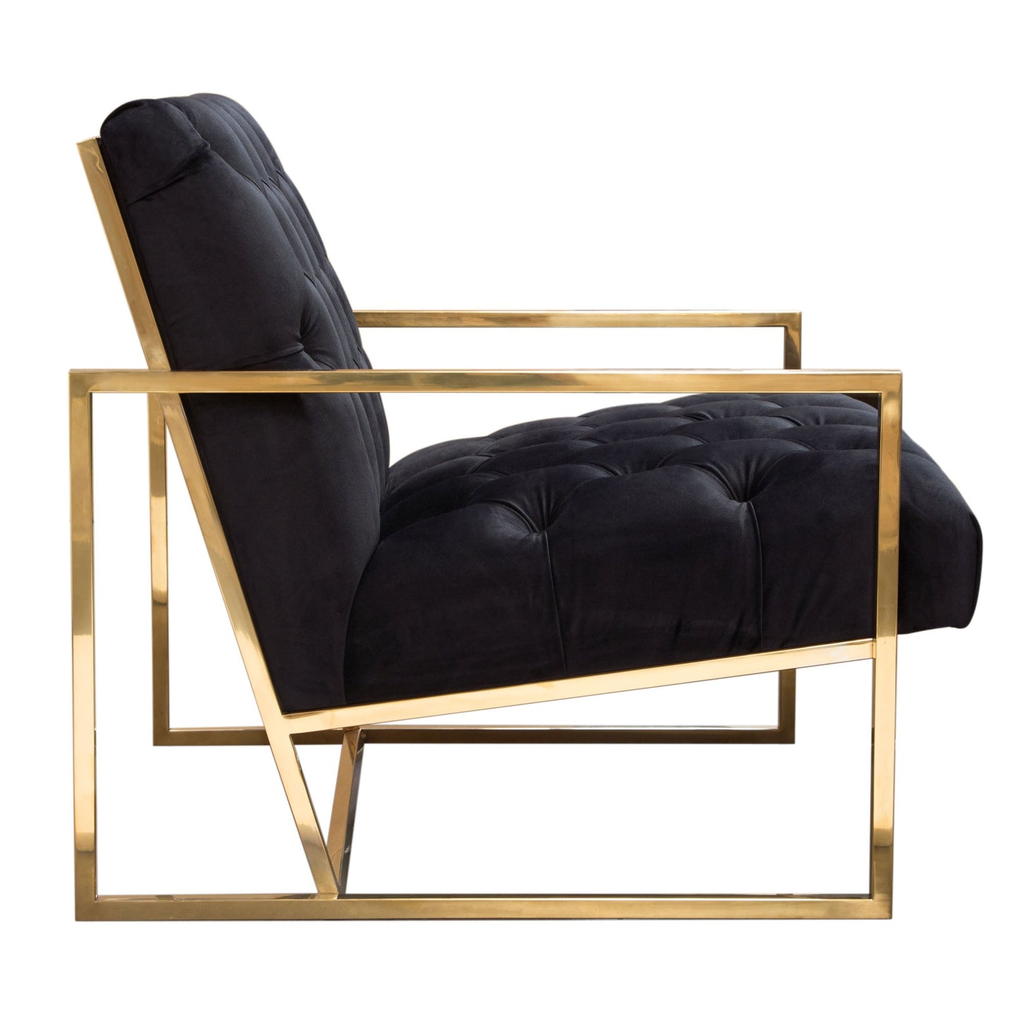 Luxe Accent Chair in Black Tufted Velvet Fabric with Polished Gold Stainless Steel Frame by Diamond Sofa