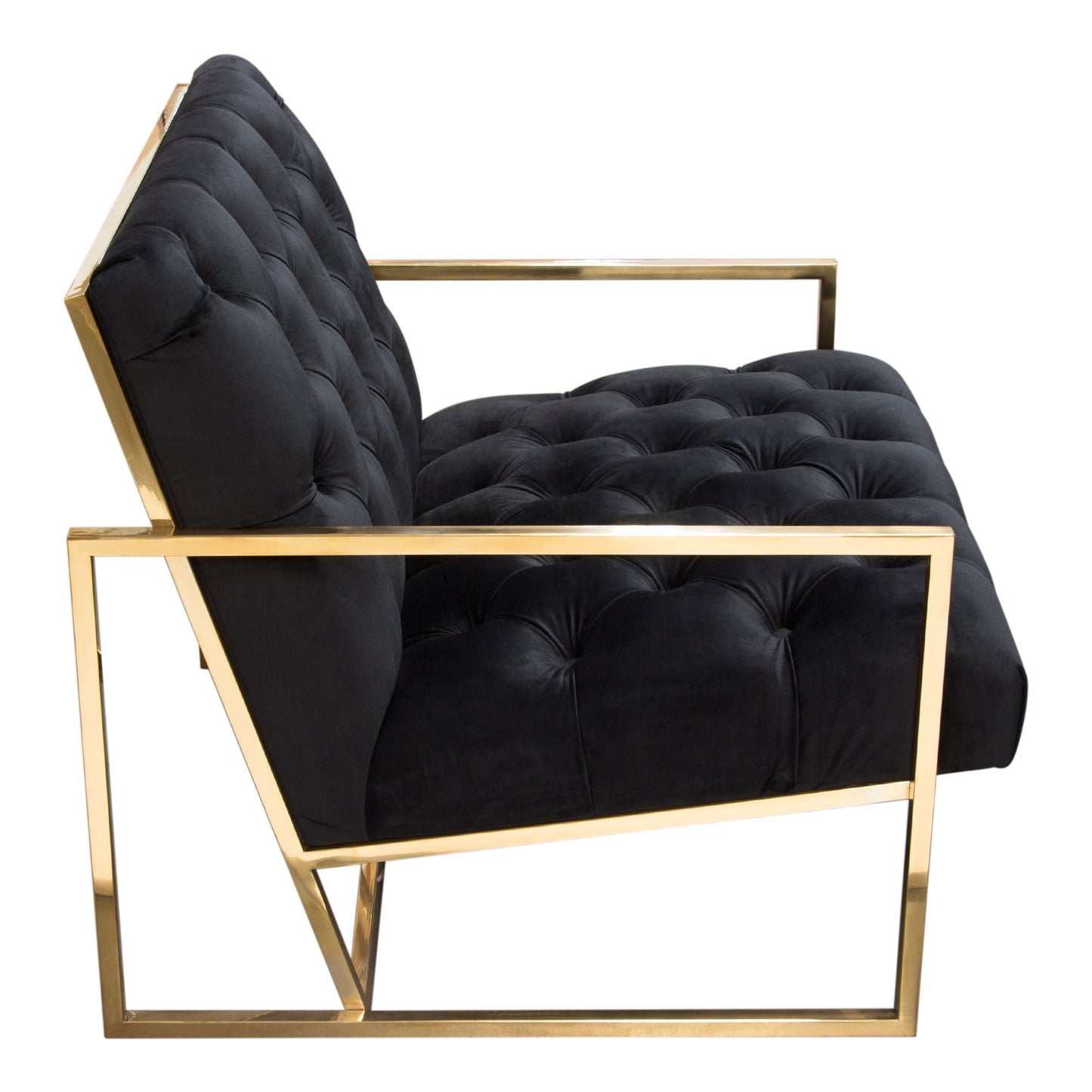 Luxe Accent Chair in Black Tufted Velvet Fabric with Polished Gold Stainless Steel Frame by Diamond Sofa