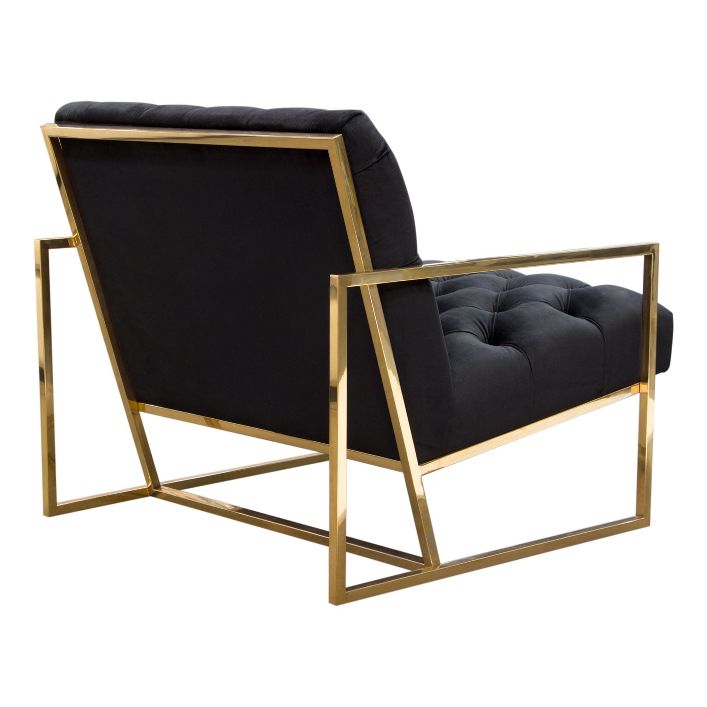 Luxe Accent Chair in Black Tufted Velvet Fabric with Polished Gold Stainless Steel Frame by Diamond Sofa