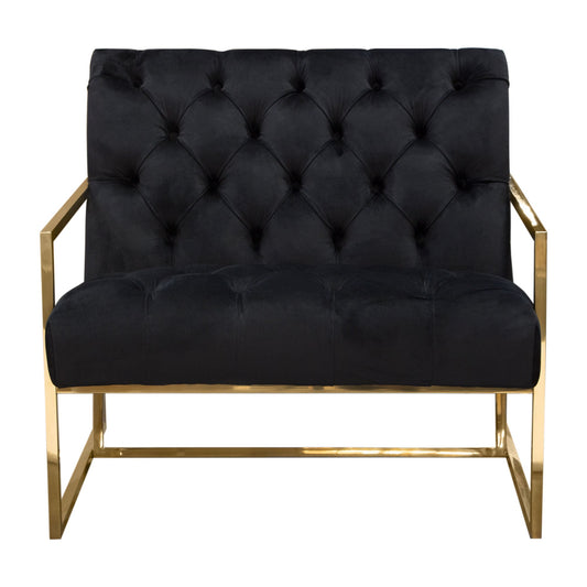 Luxe Accent Chair in Black Tufted Velvet Fabric with Polished Gold Stainless Steel Frame by Diamond Sofa