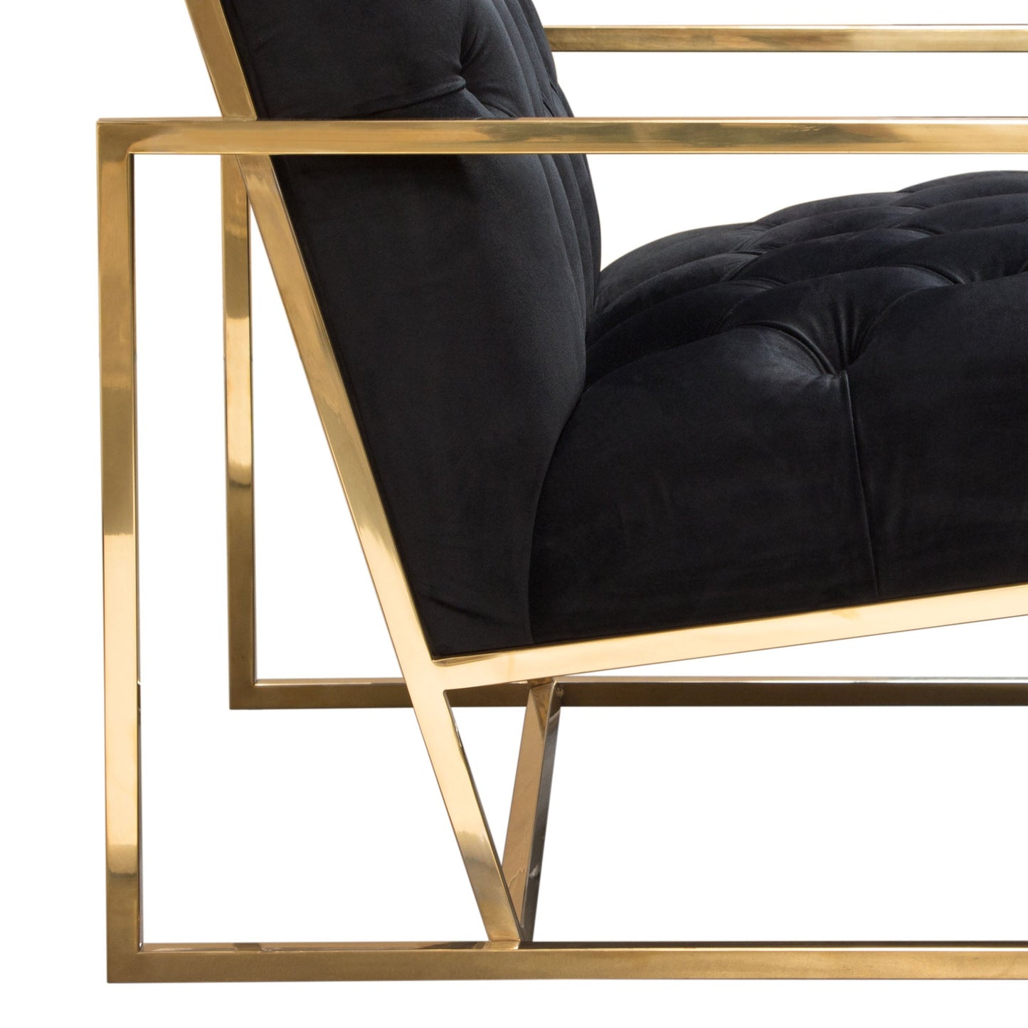 Luxe Accent Chair in Black Tufted Velvet Fabric with Polished Gold Stainless Steel Frame by Diamond Sofa