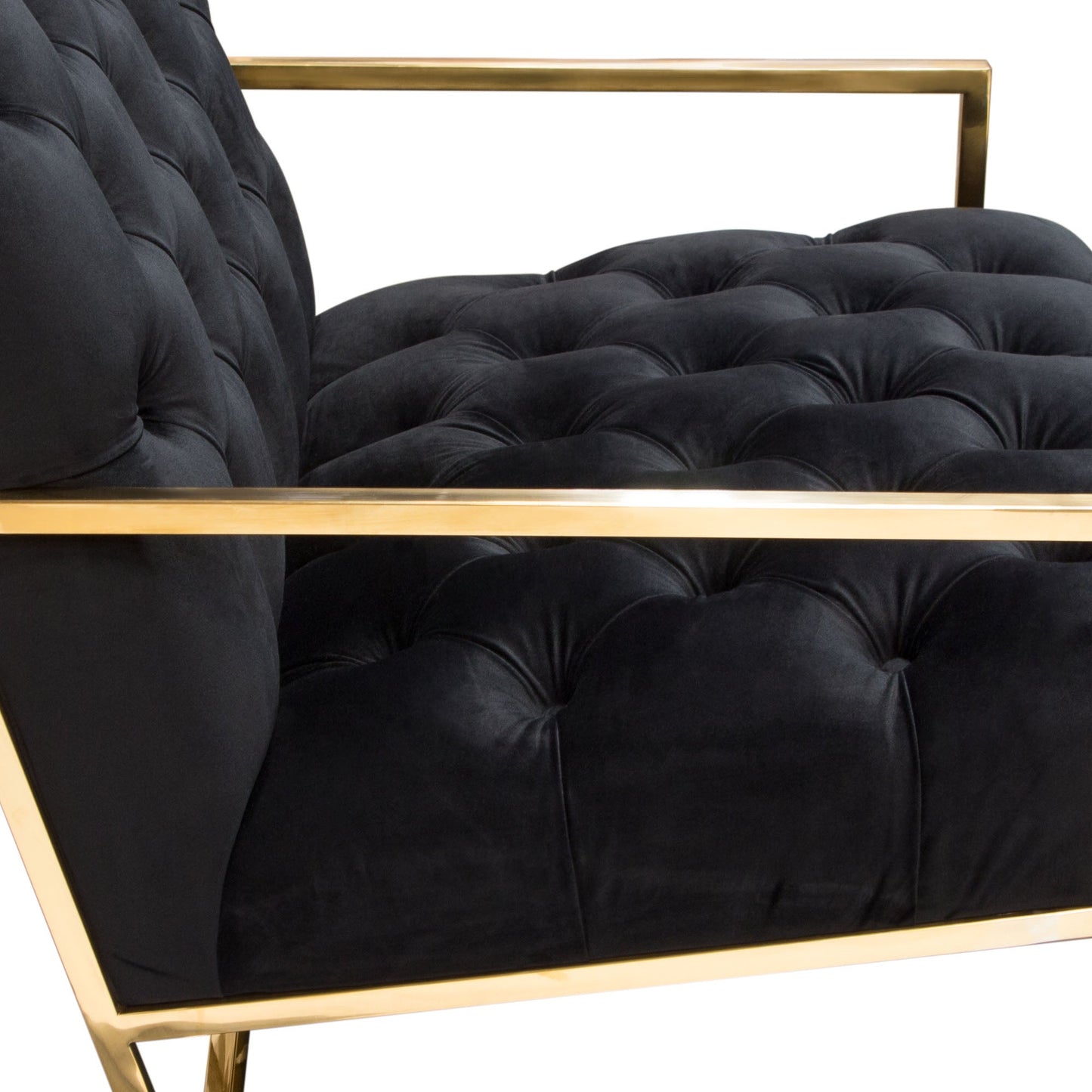 Luxe Accent Chair in Black Tufted Velvet Fabric with Polished Gold Stainless Steel Frame by Diamond Sofa