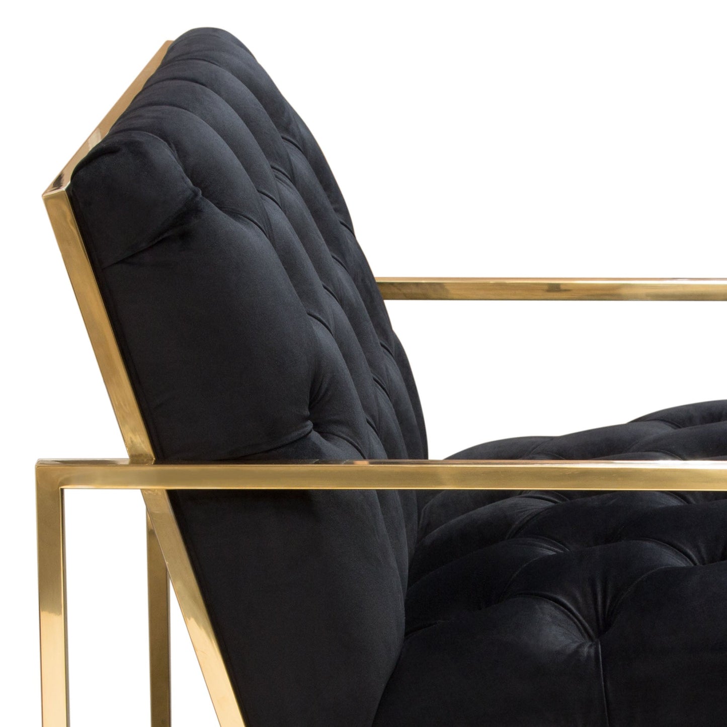 Luxe Accent Chair in Black Tufted Velvet Fabric with Polished Gold Stainless Steel Frame by Diamond Sofa