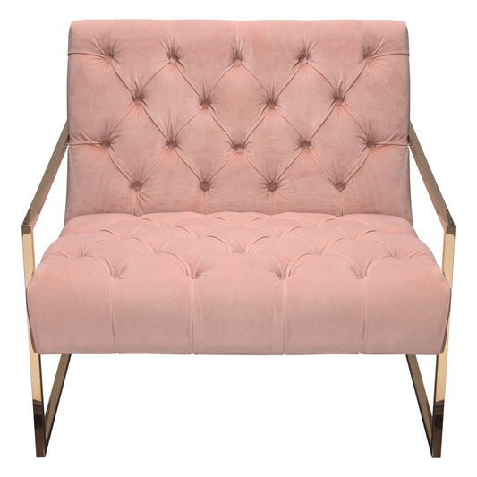 Luxe Accent Chair in Blush Pink Tufted Velvet Fabric with Polished Gold Stainless Steel Frame by Diamond Sofa