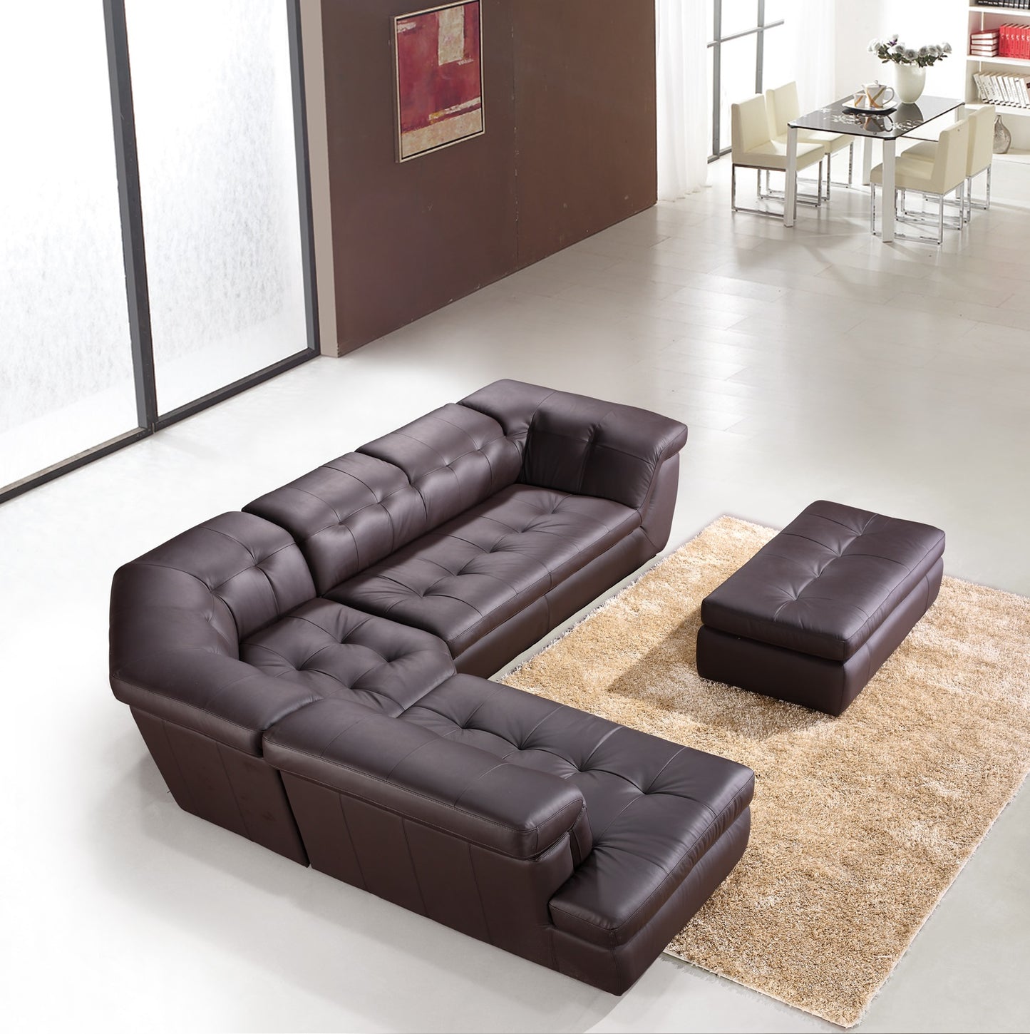 J&M Furniture 397 Italian Leather Sectional Chocolate Color in Left Hand Facing