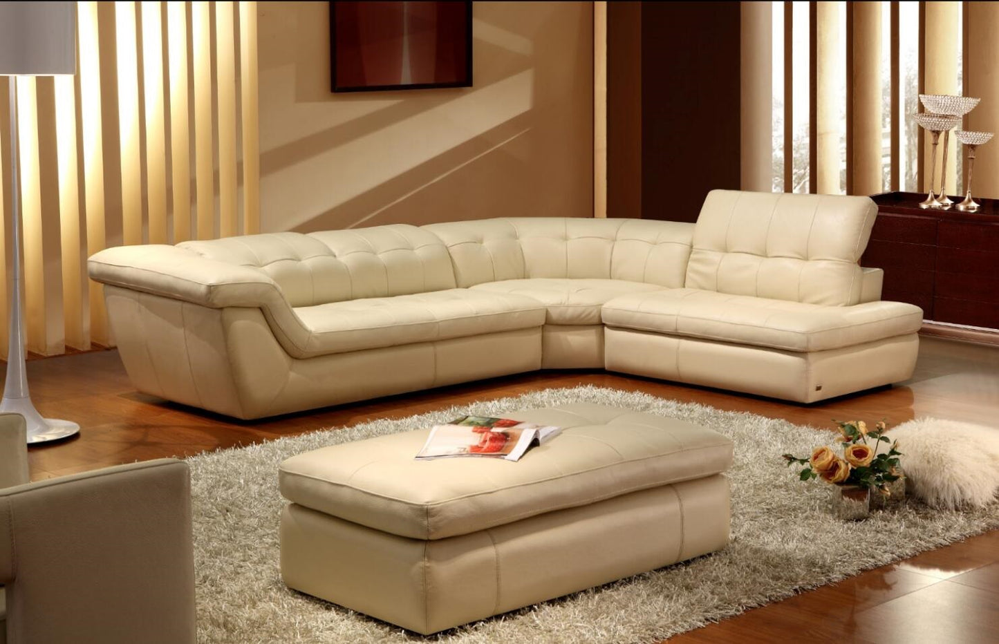 J&M Furniture 397 Italian Leather Sectional Beige Color Right Hand Facing