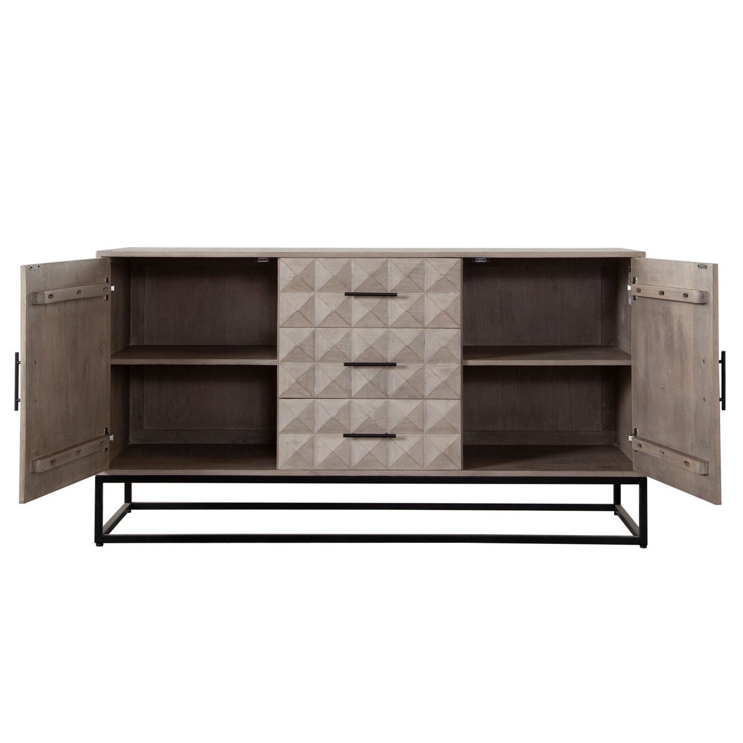 Madera 3-Drawer/2-Door Solid Wood Dresser in Ash Finish w/ Black Metal Finished Legs by Diamond Sofa