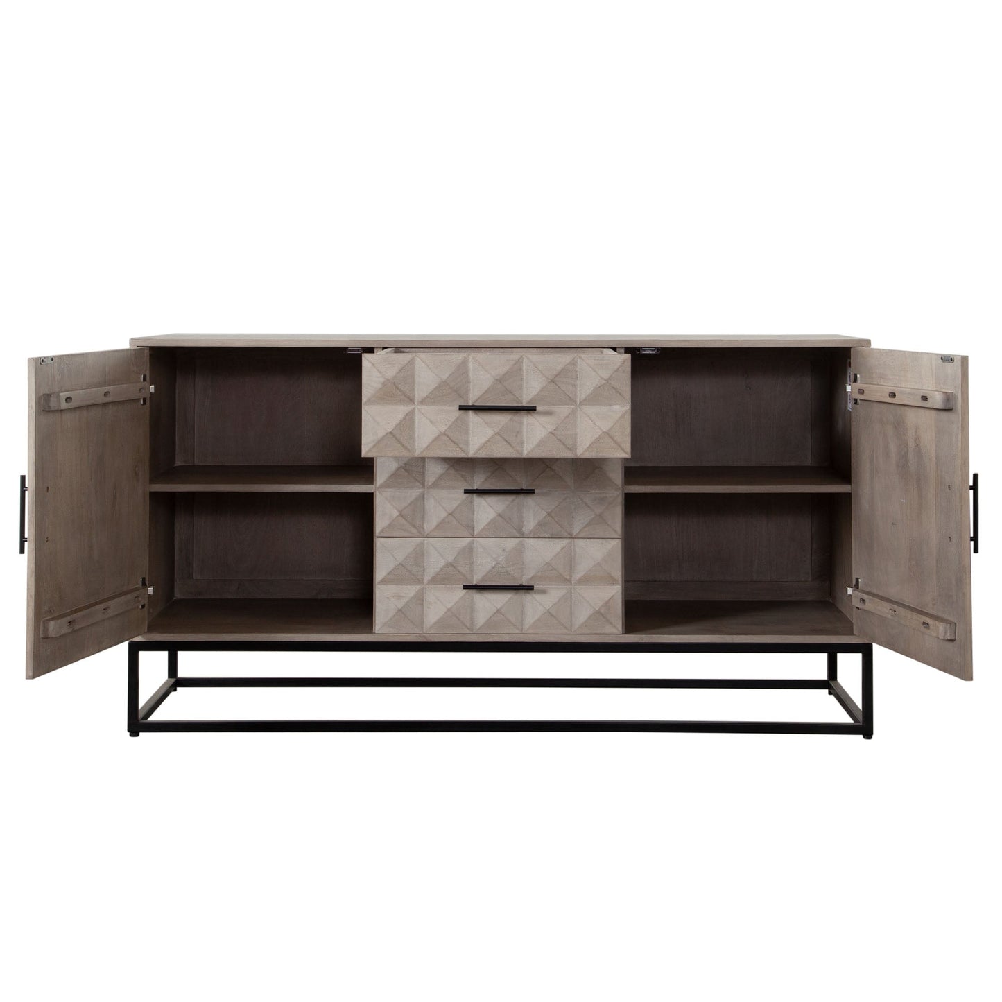 Madera 3-Drawer/2-Door Solid Wood Dresser in Ash Finish w/ Black Metal Finished Legs by Diamond Sofa