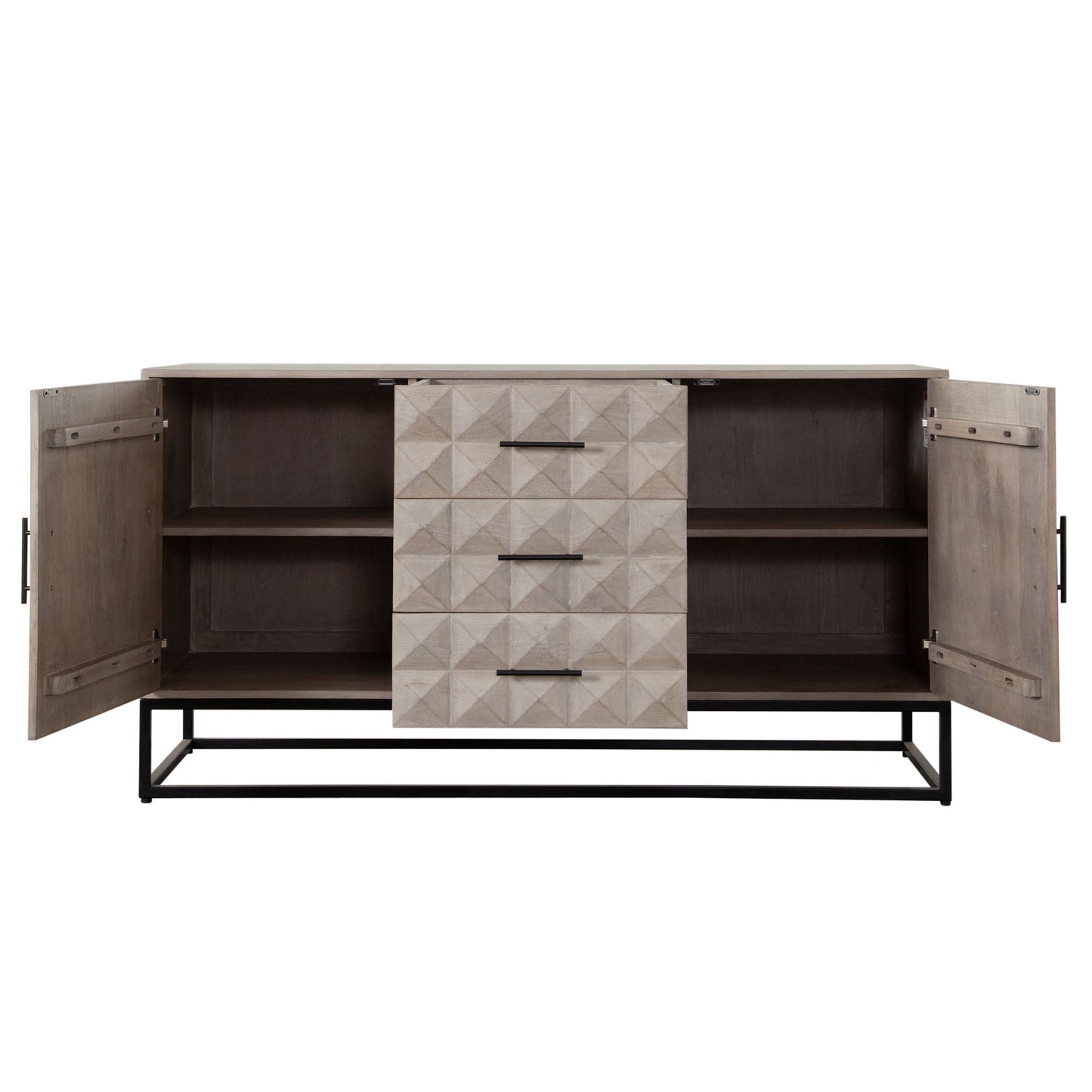 Madera 3-Drawer/2-Door Solid Wood Dresser in Ash Finish w/ Black Metal Finished Legs by Diamond Sofa