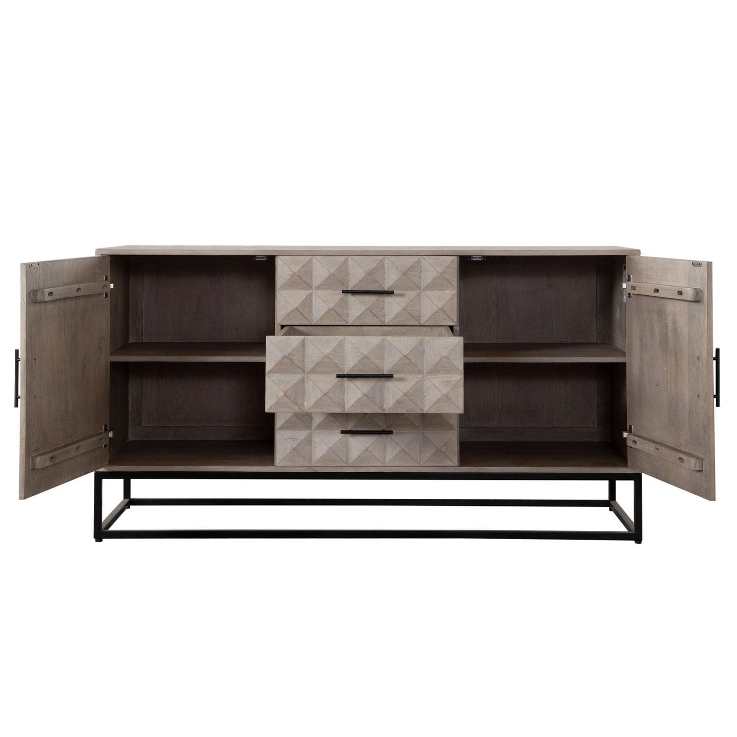 Madera 3-Drawer/2-Door Solid Wood Dresser in Ash Finish w/ Black Metal Finished Legs by Diamond Sofa