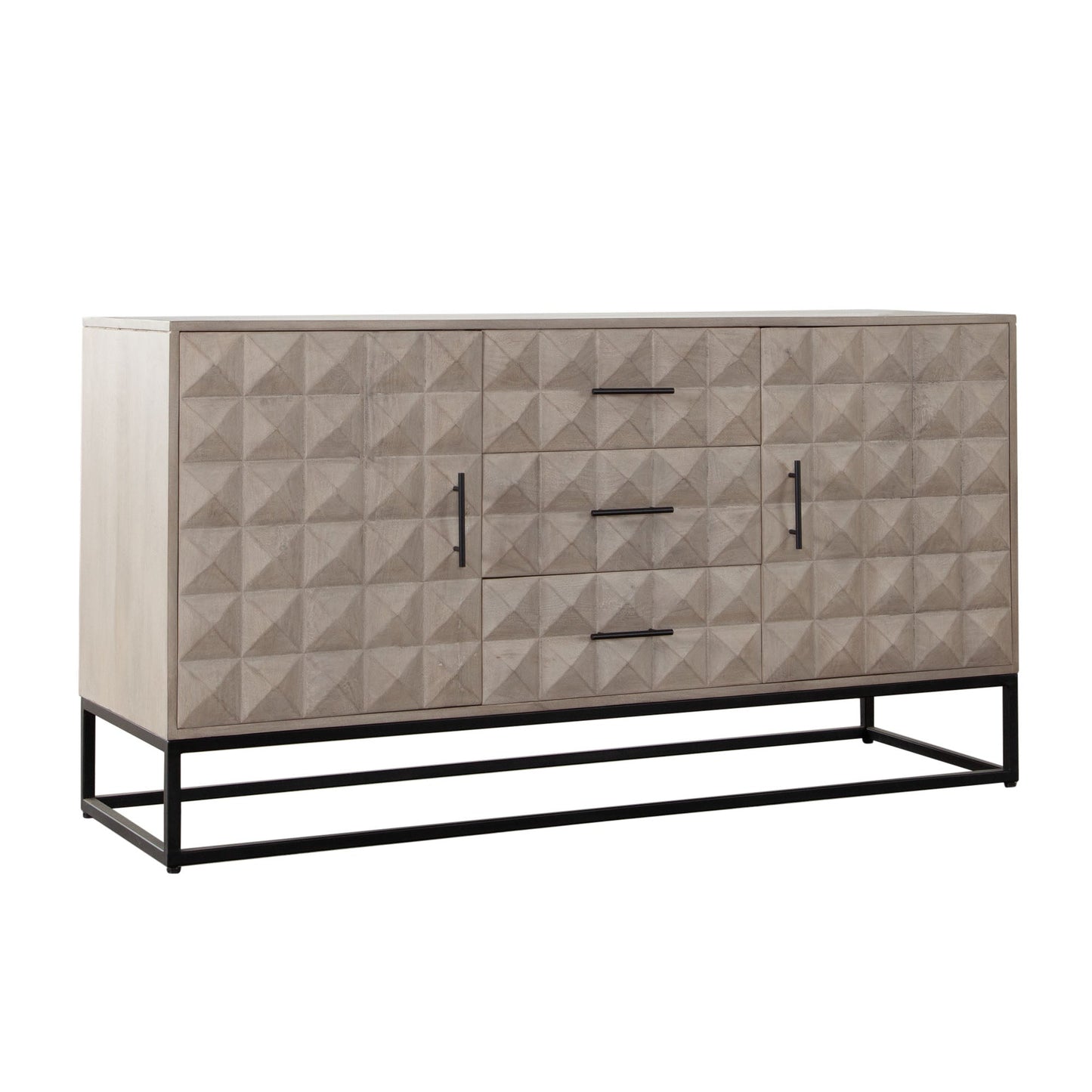 Madera 3-Drawer/2-Door Solid Wood Dresser in Ash Finish w/ Black Metal Finished Legs by Diamond Sofa