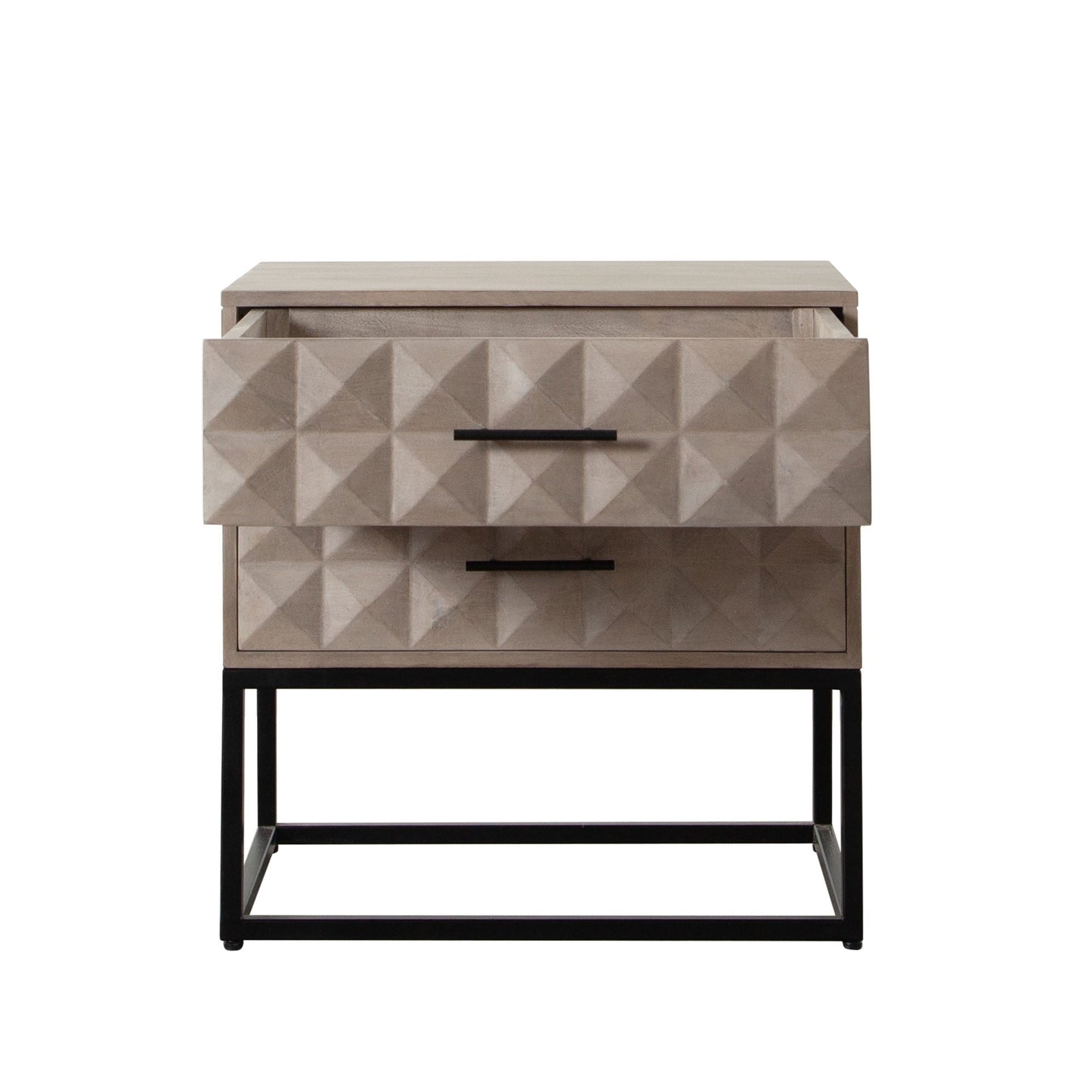 Madera 2-Drawer Solid Wood Accent Table in Ash Finish w/ Black Metal Finished Legs by Diamond Sofa