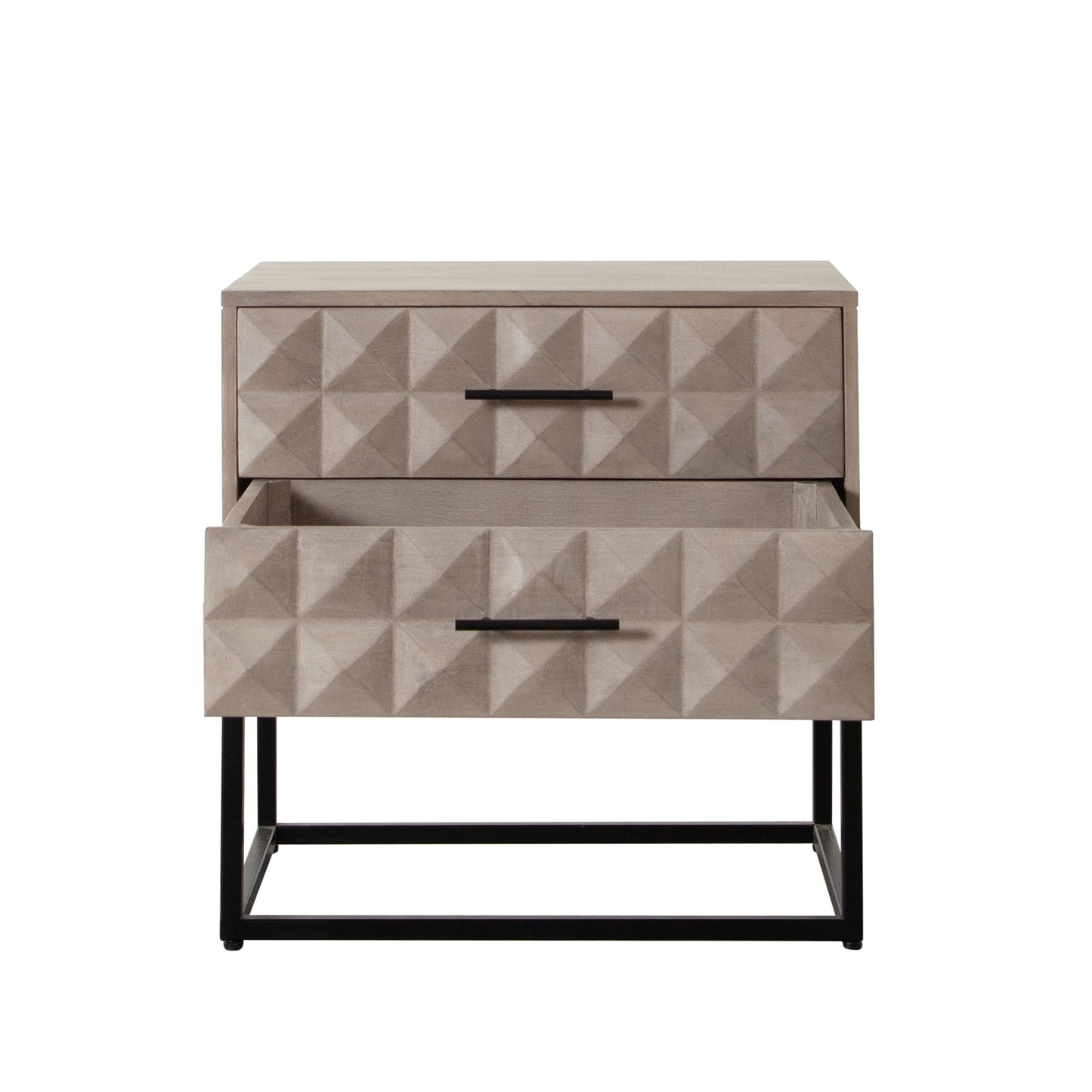 Madera 2-Drawer Solid Wood Accent Table in Ash Finish w/ Black Metal Finished Legs by Diamond Sofa