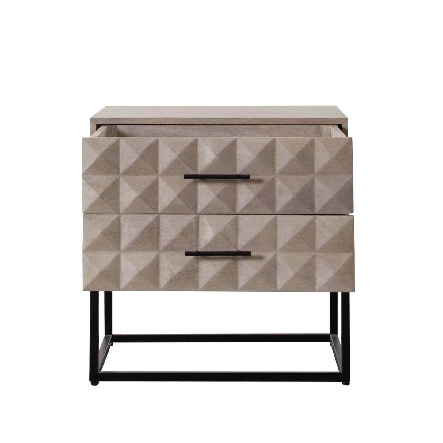 Madera 2-Drawer Solid Wood Accent Table in Ash Finish w/ Black Metal Finished Legs by Diamond Sofa