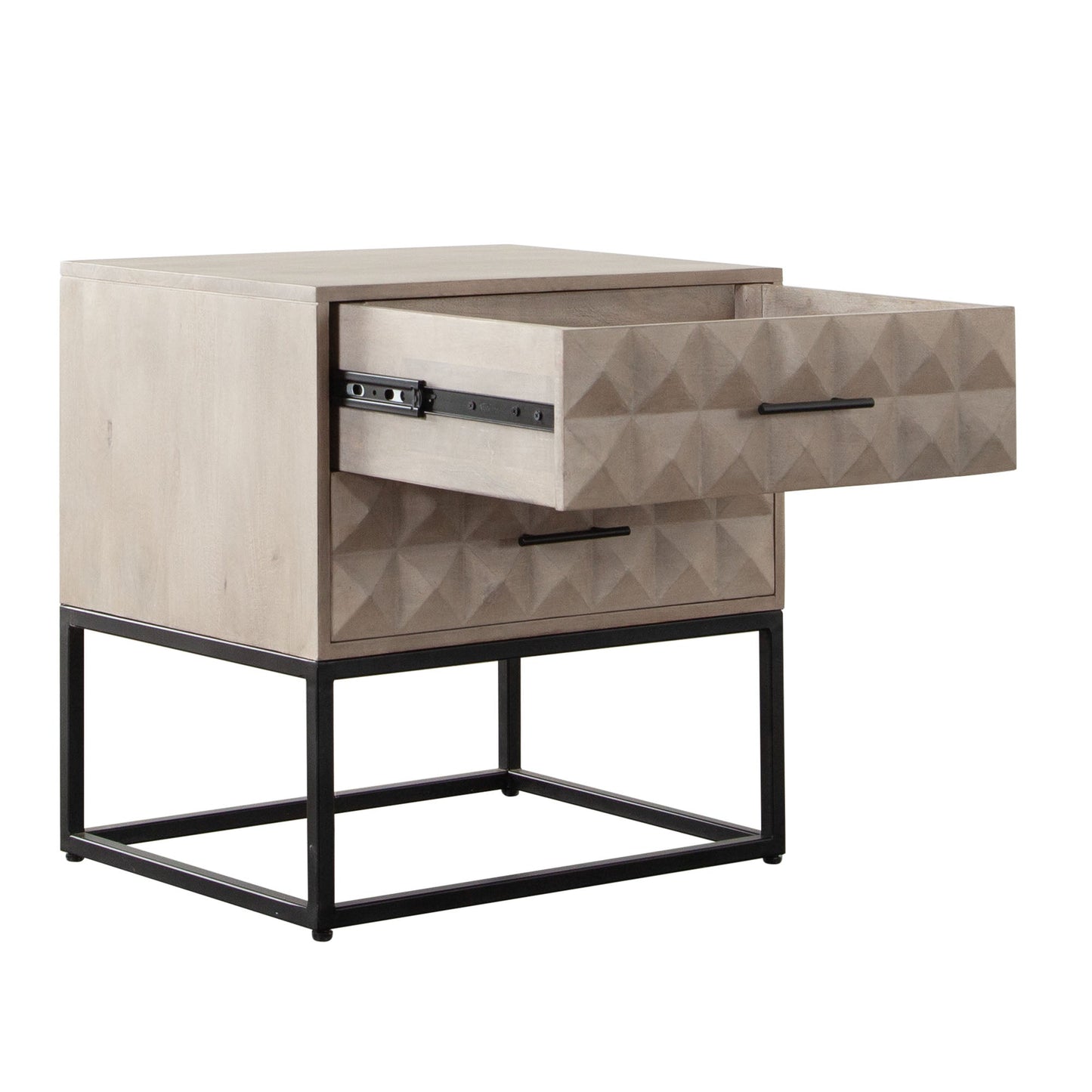 Madera 2-Drawer Solid Wood Accent Table in Ash Finish w/ Black Metal Finished Legs by Diamond Sofa
