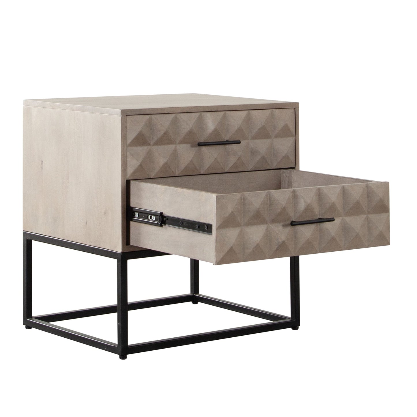 Madera 2-Drawer Solid Wood Accent Table in Ash Finish w/ Black Metal Finished Legs by Diamond Sofa