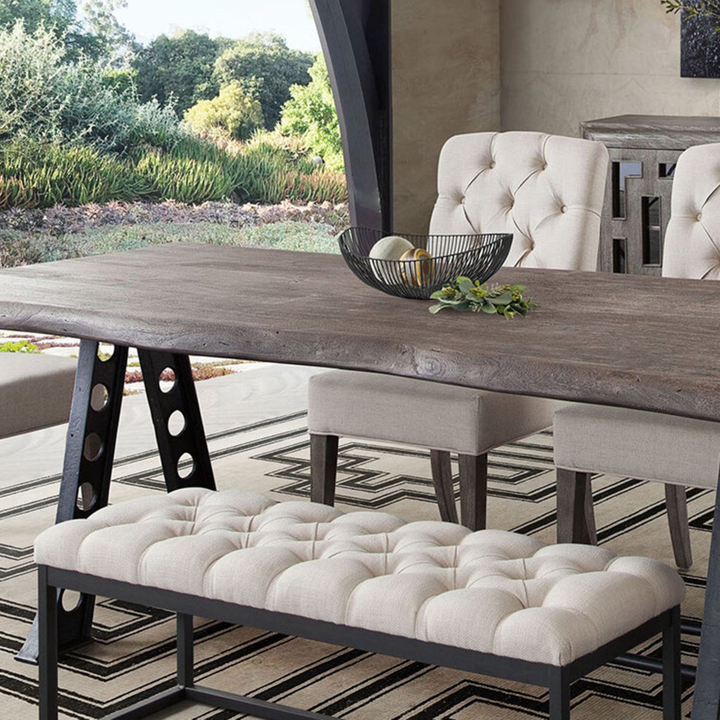 Mateo Black Powder Coat Metal Small Linen Tufted Bench by Diamond Sofa - Desert Sand Linen