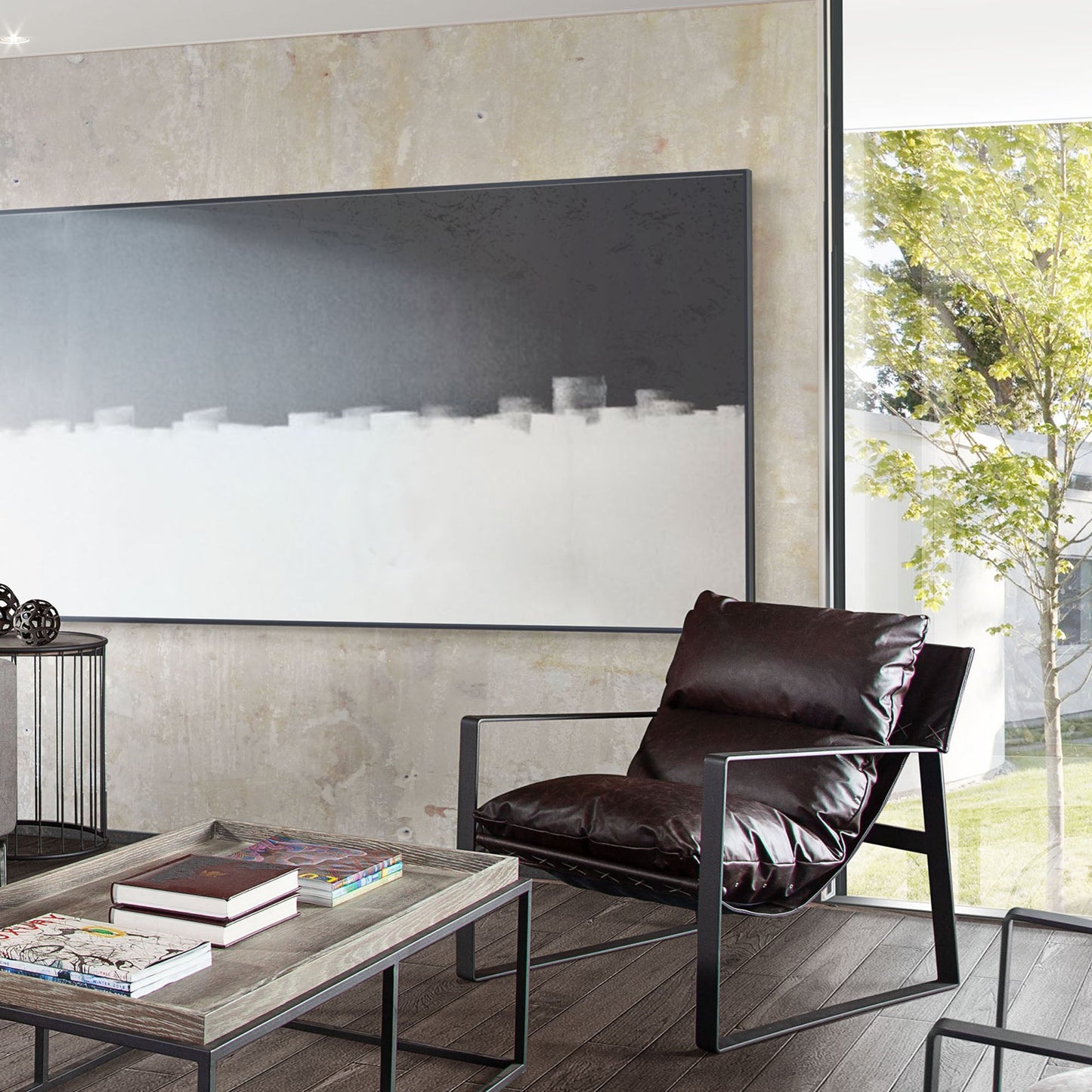 Miller Sling Accent Chair in Genuine Chocolate Leather w/ Black Powder Coated Metal Frame by Diamond Sofa