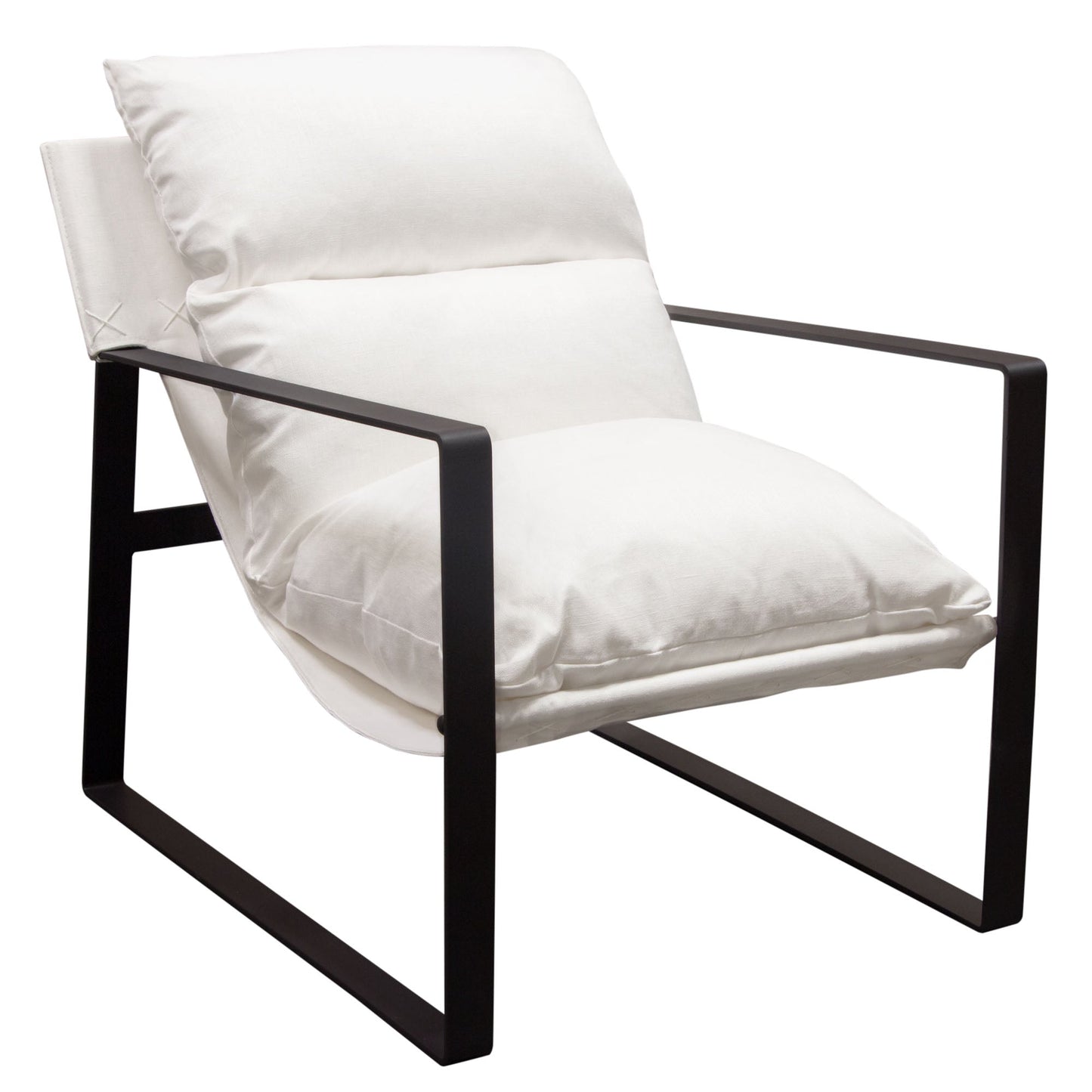 Miller Sling Accent Chair in White Linen Fabric w/ Black Powder Coated Metal Frame by Diamond Sofa