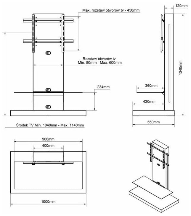 Maxima House Floor TV Stand MARINO MAX with LED, for TV up to 60 inch