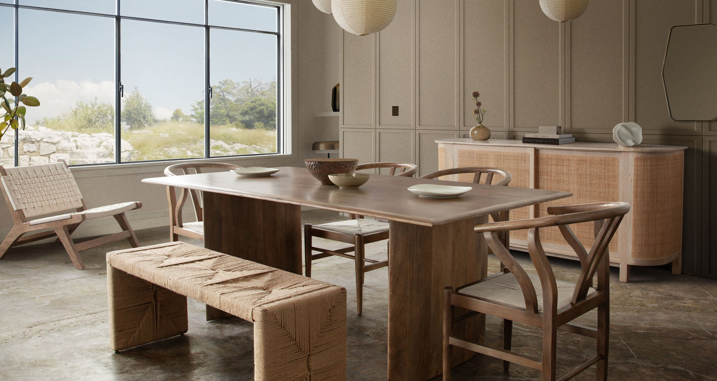Nara Wishbone Wood Dining Chair in Walnut Finish w/ Woven Natural Rope Seat by Diamond Sofa
