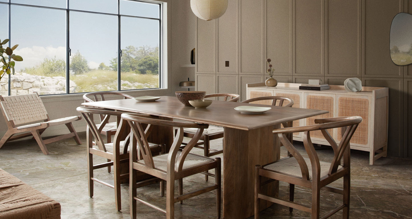 Nara Wishbone Wood Dining Chair in Walnut Finish w/ Woven Natural Rope Seat by Diamond Sofa
