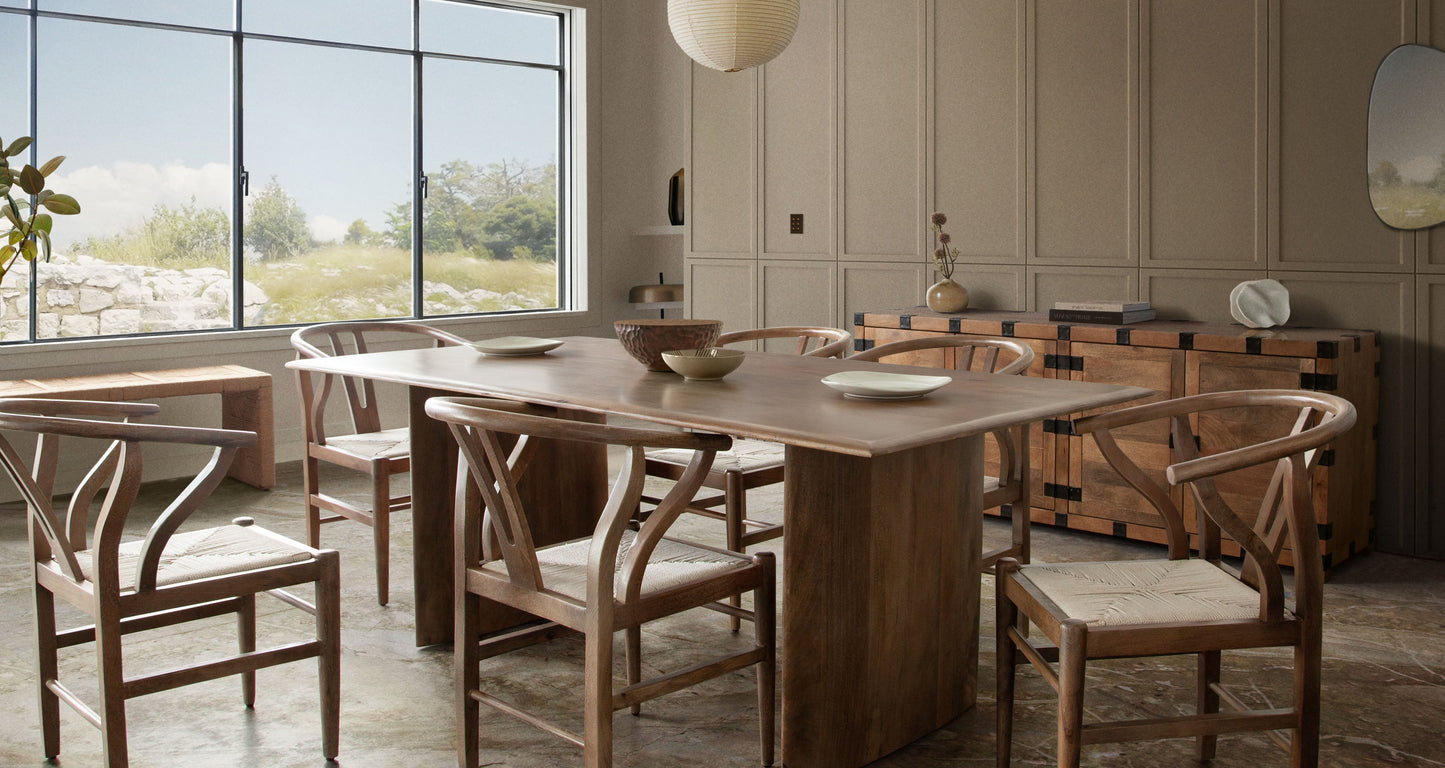 Nara Wishbone Wood Dining Chair in Walnut Finish w/ Woven Natural Rope Seat by Diamond Sofa