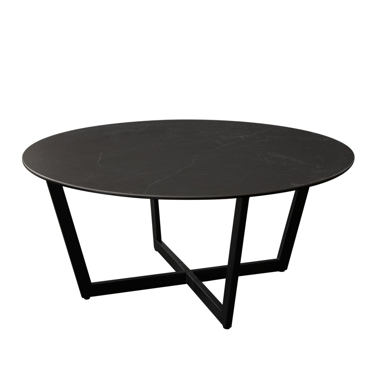 Onyx Round Cocktail Table w/ Black Ceramic Glass Top & Black Metal Leg by Diamond Sofa