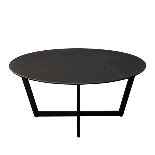 Onyx Round Cocktail Table w/ Black Ceramic Glass Top & Black Metal Leg by Diamond Sofa