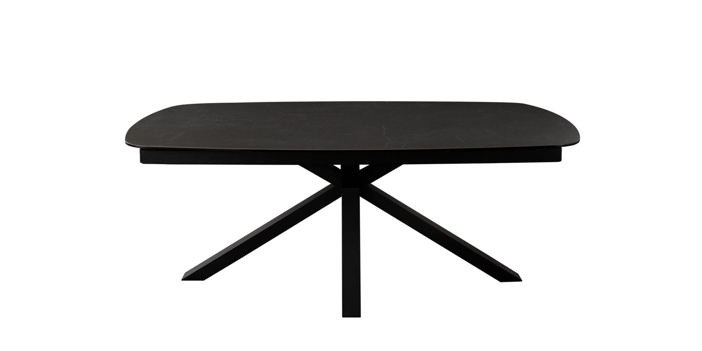 Onyx Rectangle Extension Dining Table w/ Black Ceramic Glass Top & Black Metal Leg by Diamond Sofa