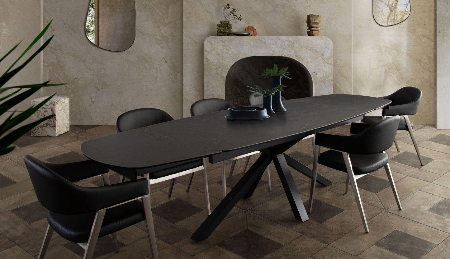 Onyx Rectangle Extension Dining Table w/ Black Ceramic Glass Top & Black Metal Leg by Diamond Sofa