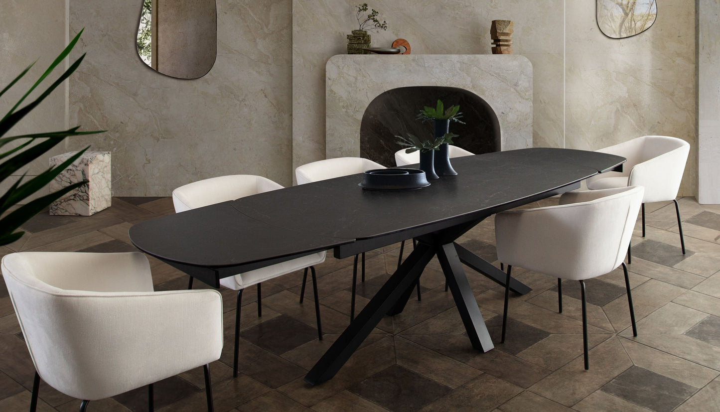 Onyx Rectangle Extension Dining Table w/ Black Ceramic Glass Top & Black Metal Leg by Diamond Sofa